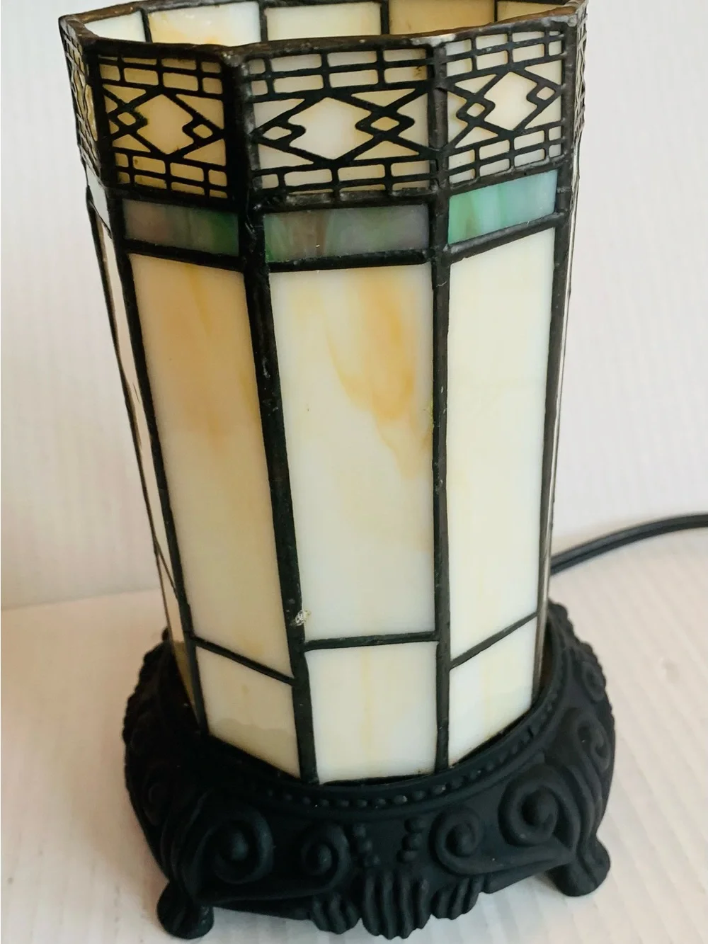 Tiffany Style Stained Glass Cylinder Table Lamp Geometric Pattern 8
